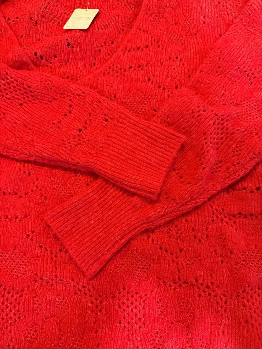 NWT Intimately Free People Oversized Open Knit Sweater XS/S Red Boho